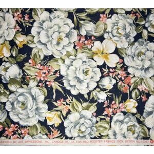 Vintage Art Impressions for Red Rooster Fabric - 1 Yard - White Floral Print
